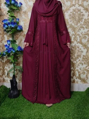 Embroidery Borka with Hijab – এমব্রয়াডারী ও স্টোন পাথর কাজসহ ফুল সেট