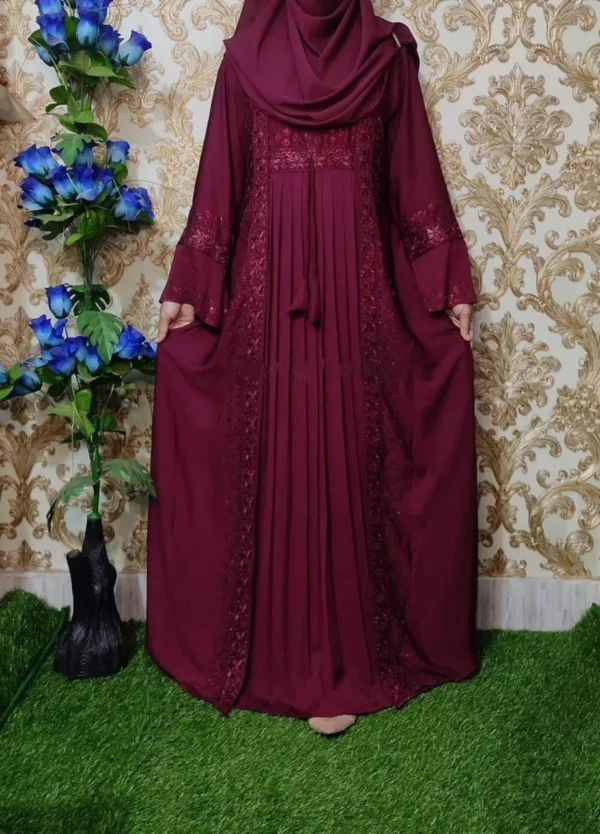 Embroidery Borka with Hijab – এমব্রয়াডারী ও স্টোন পাথর কাজসহ ফুল সেট