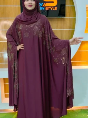 Stone Borka with Hijab – সম্পূর্ণ স্টোন ওয়ার্কের আভিজাত্য