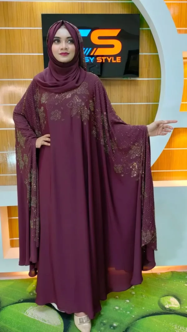 Stone Borka with Hijab – সম্পূর্ণ স্টোন ওয়ার্কের আভিজাত্য